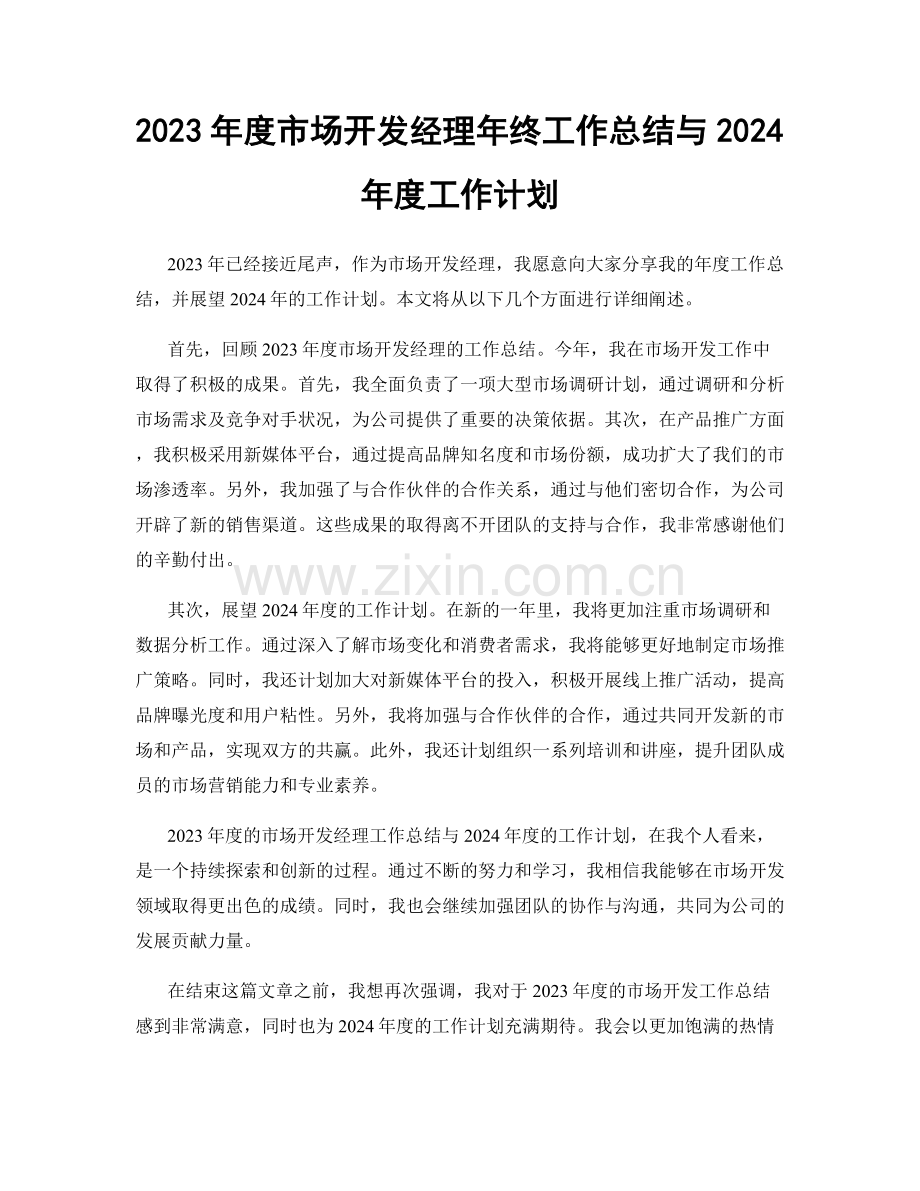 2023年度市场开发经理年终工作总结与2024年度工作计划.docx_第1页
