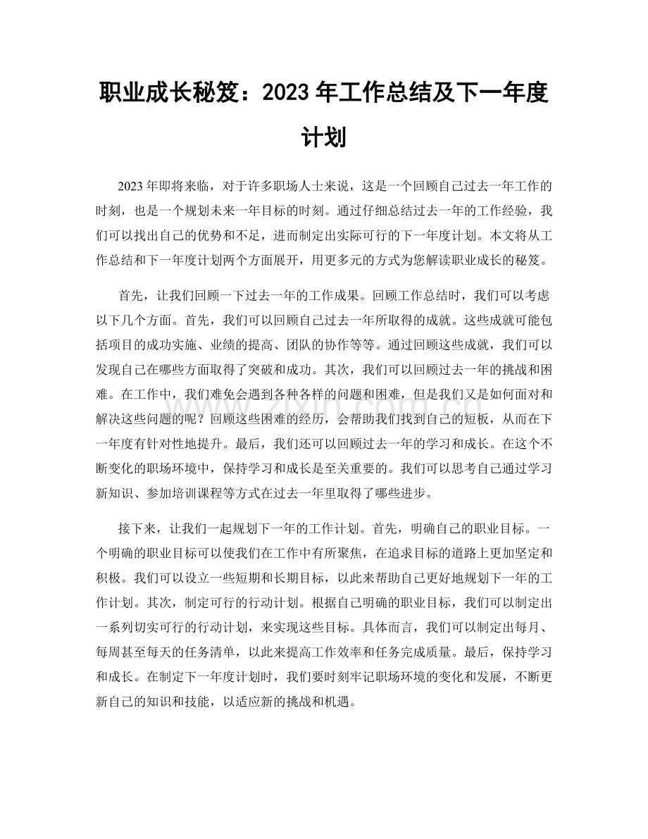 职业成长秘笈：2023年工作总结及下一年度计划.docx_第1页