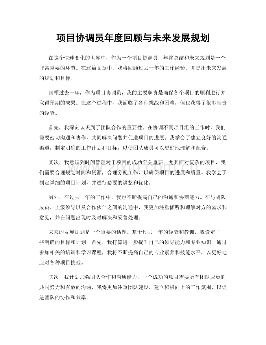 项目协调员年度回顾与未来发展规划.docx_第1页