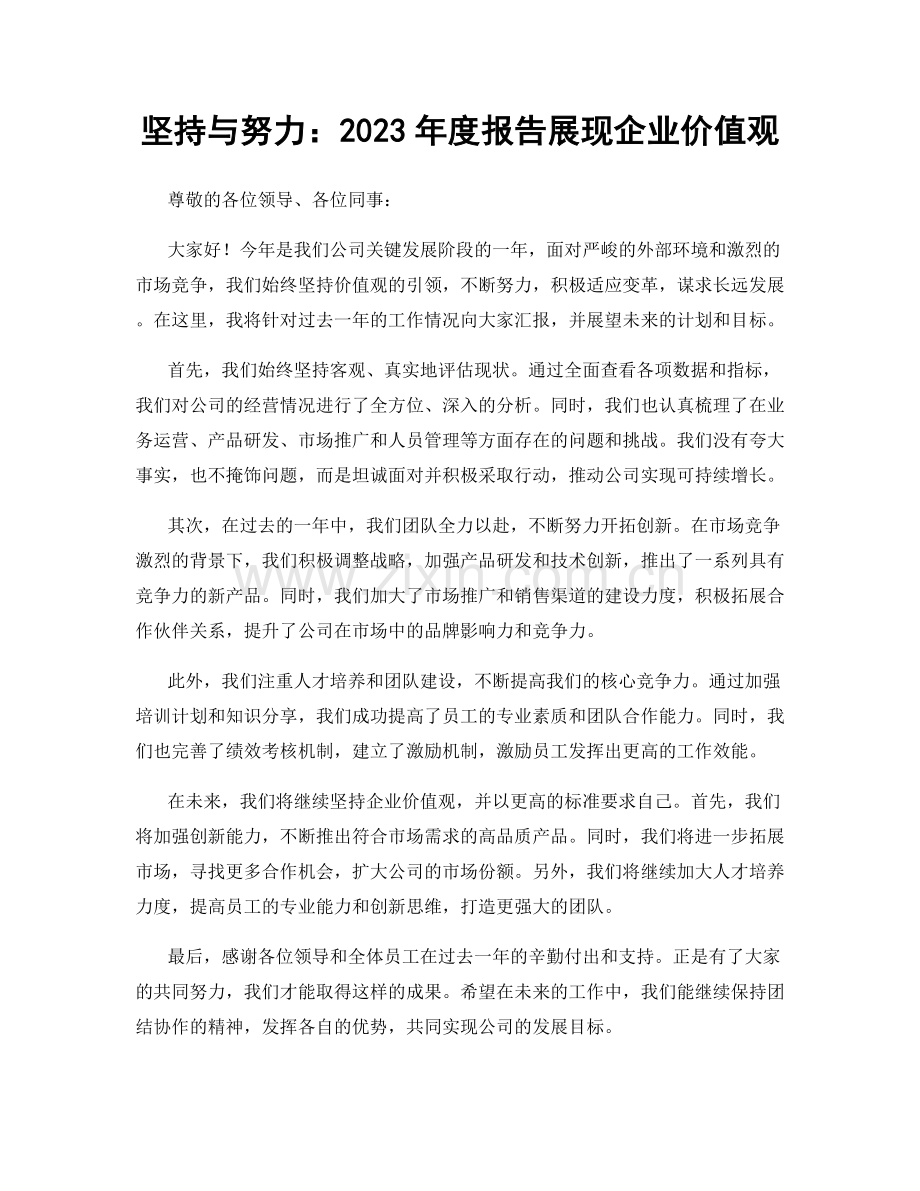 坚持与努力：2023年度报告展现企业价值观.docx_第1页
