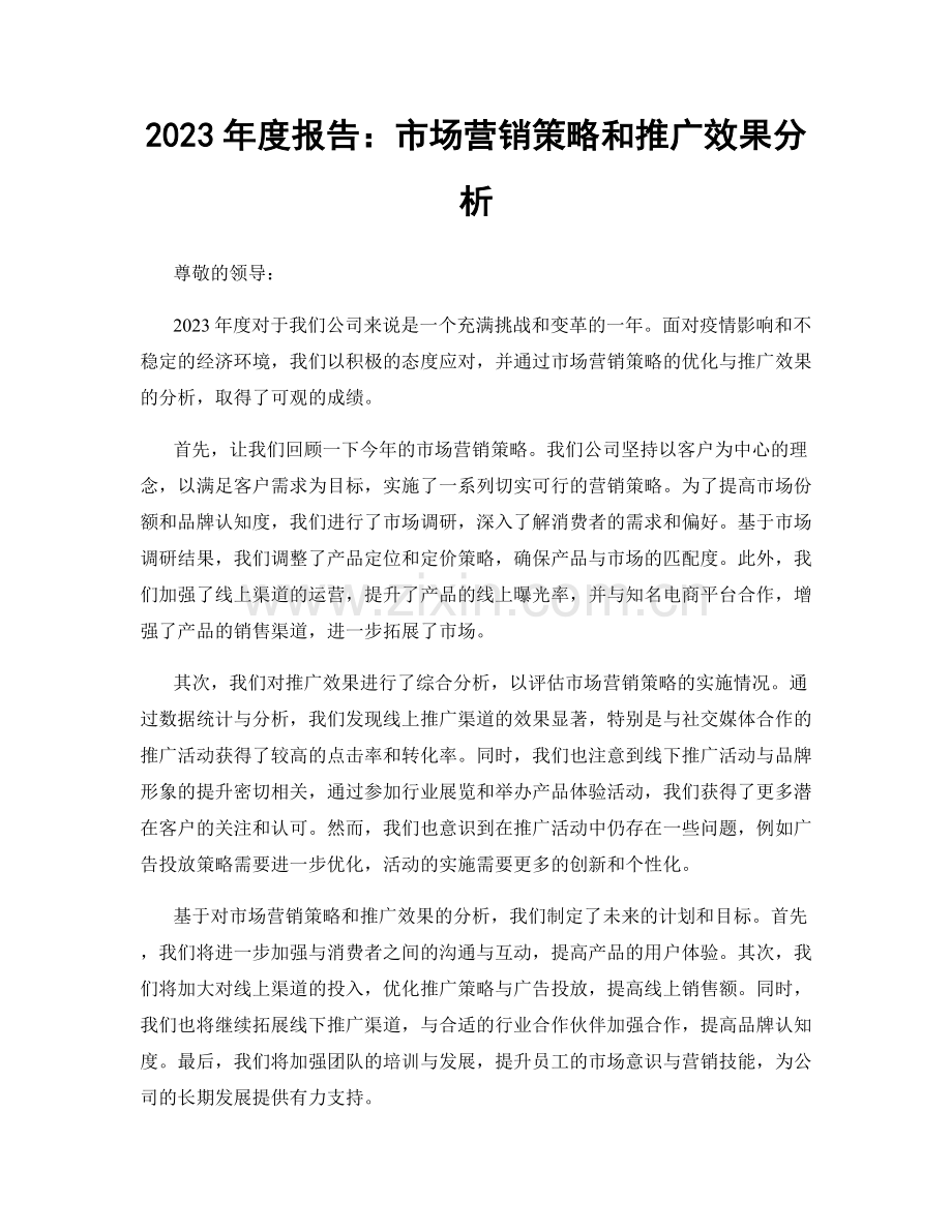 2023年度报告：市场营销策略和推广效果分析.docx_第1页