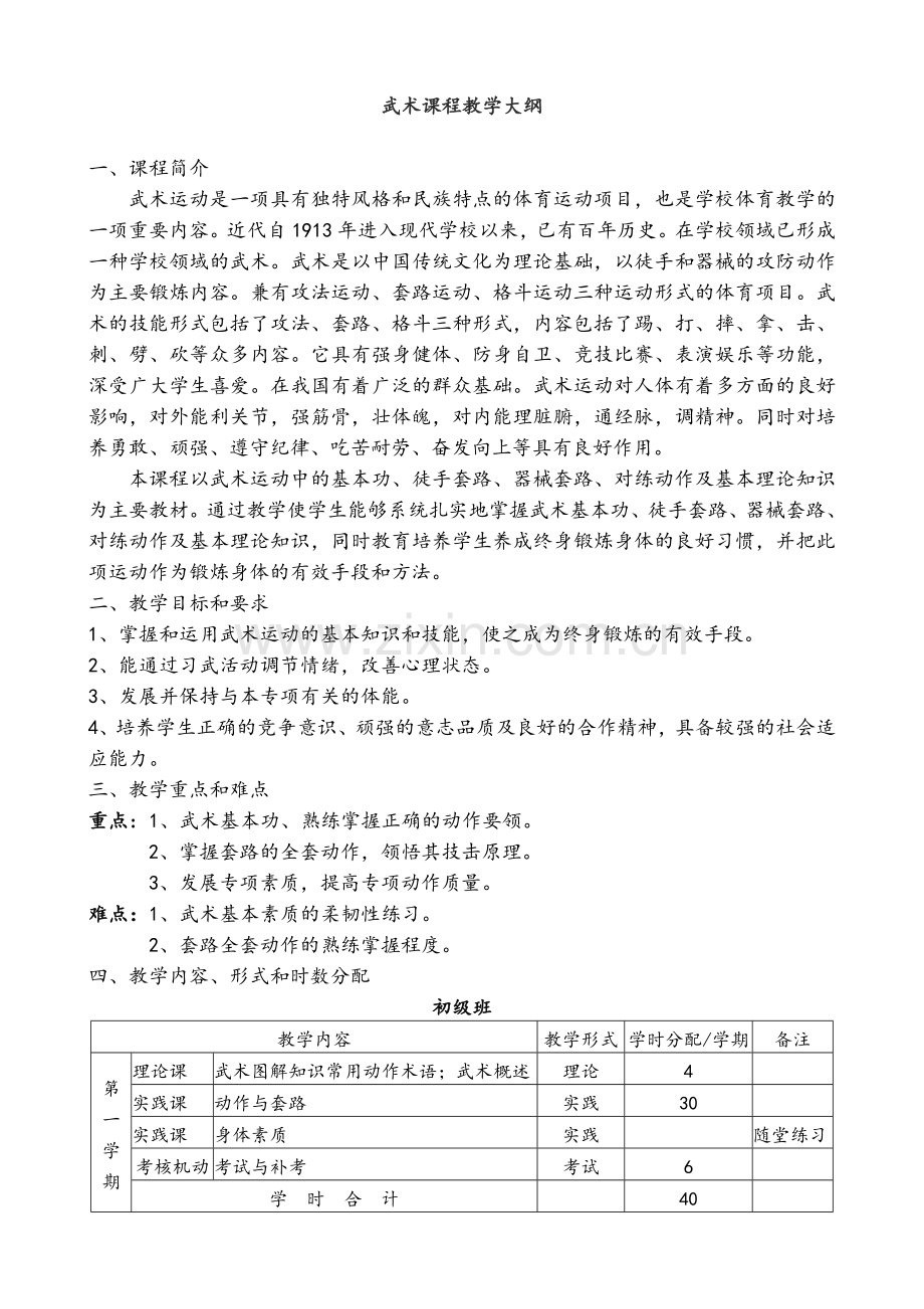 武术课程教学大纲.doc_第1页