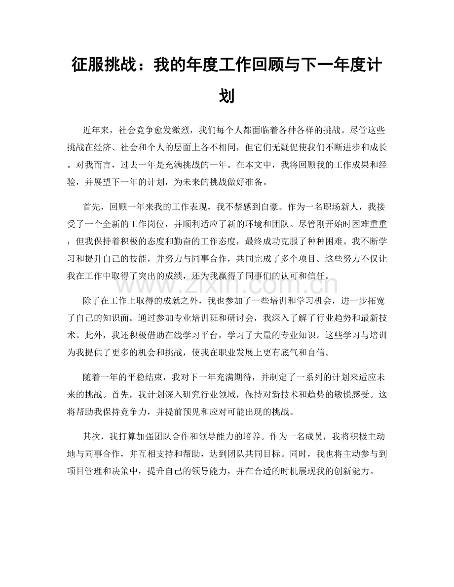 征服挑战：我的年度工作回顾与下一年度计划.docx_第1页