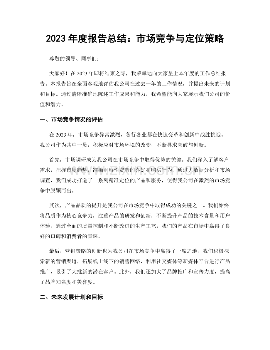 2023年度报告总结：市场竞争与定位策略.docx_第1页