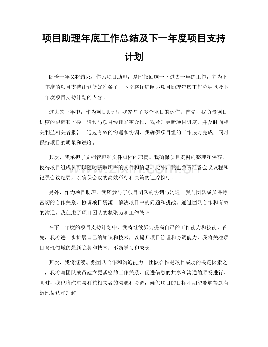 项目助理年底工作总结及下一年度项目支持计划.docx_第1页