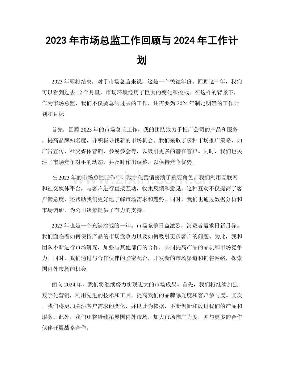 2023年市场总监工作回顾与2024年工作计划.docx_第1页