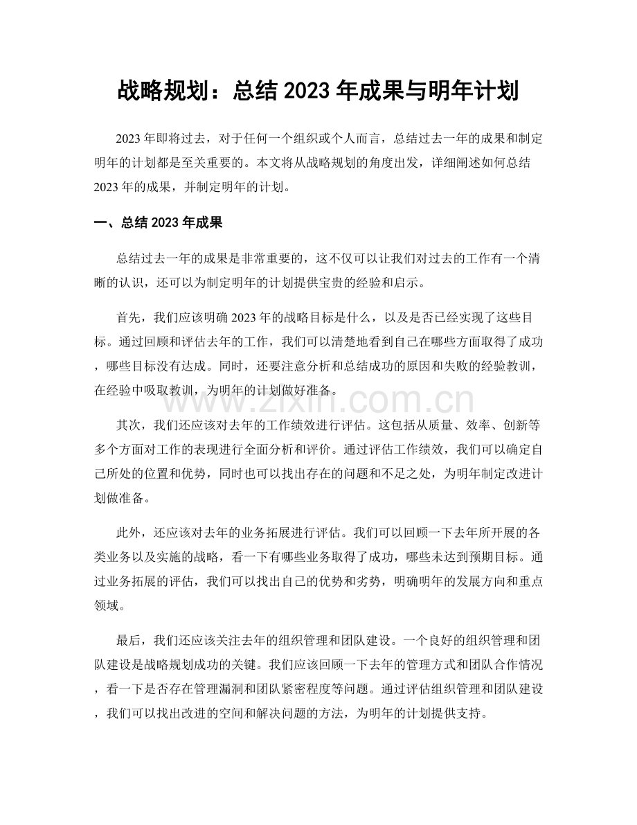 战略规划：总结2023年成果与明年计划.docx_第1页