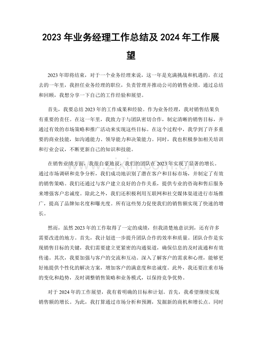 2023年业务经理工作总结及2024年工作展望.docx_第1页