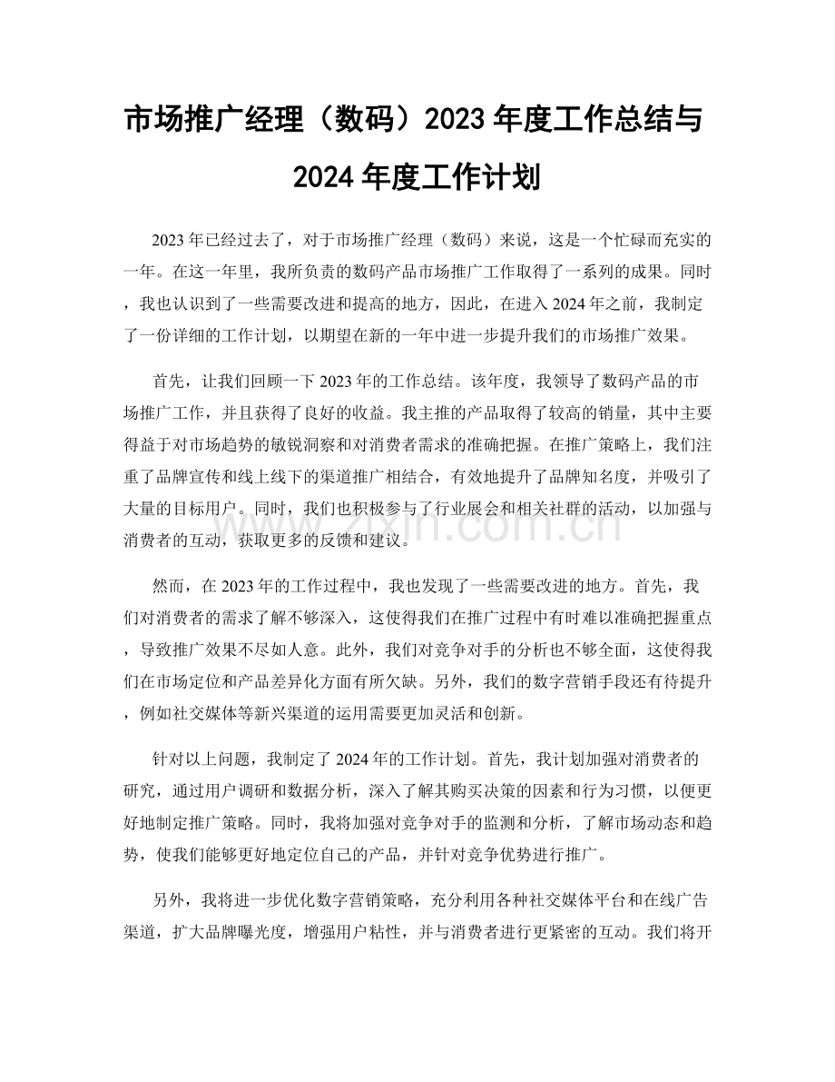 市场推广经理（数码）2023年度工作总结与2024年度工作计划.docx_第1页
