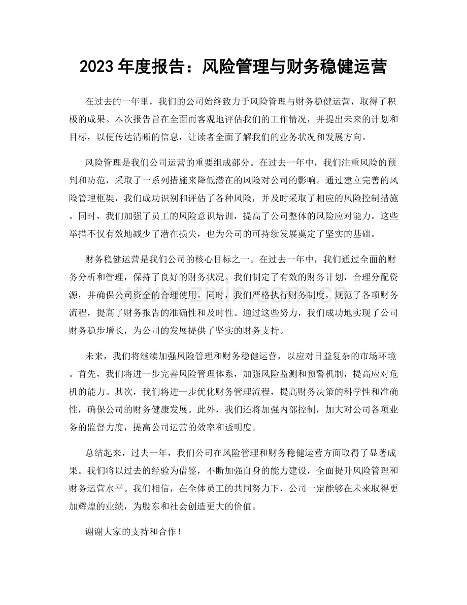 2023年度报告：风险管理与财务稳健运营.docx_第1页