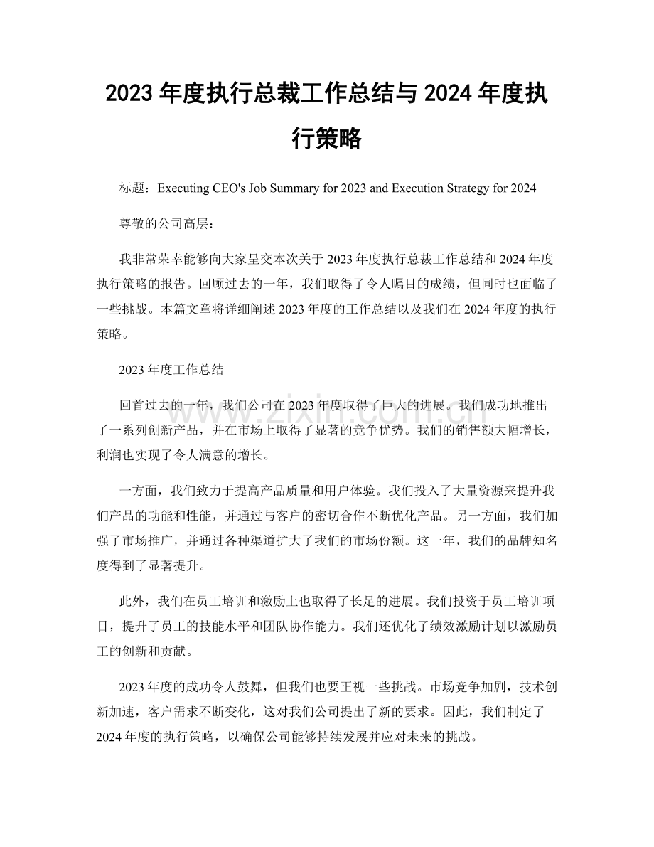 2023年度执行总裁工作总结与2024年度执行策略.docx_第1页