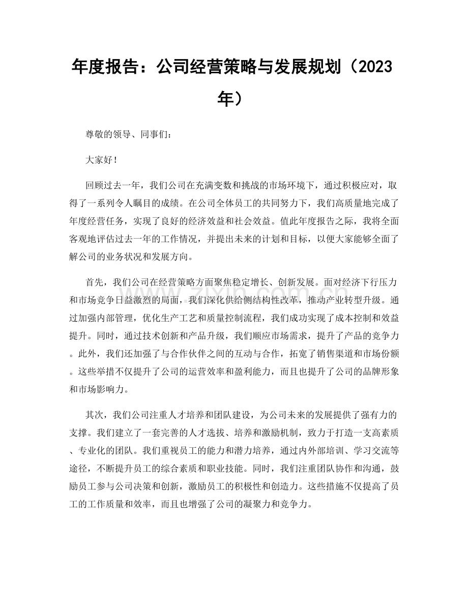 年度报告：公司经营策略与发展规划（2023年）.docx_第1页