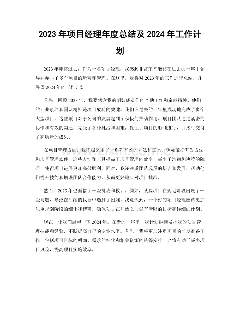 2023年项目经理年度总结及2024年工作计划.docx_第1页