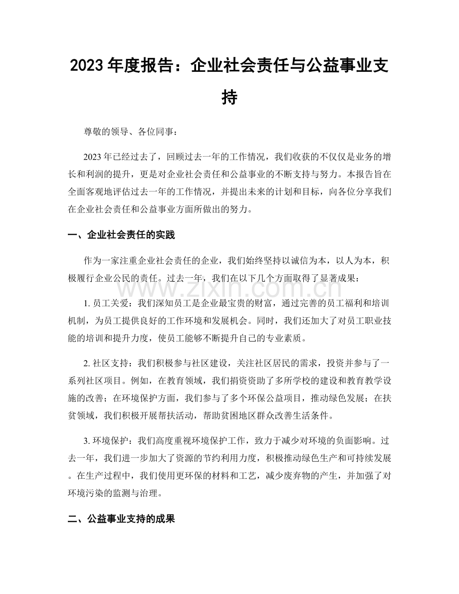 2023年度报告：企业社会责任与公益事业支持.docx_第1页
