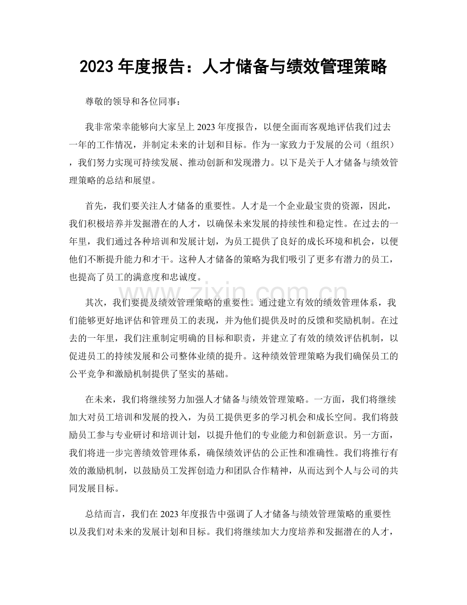 2023年度报告：人才储备与绩效管理策略.docx_第1页