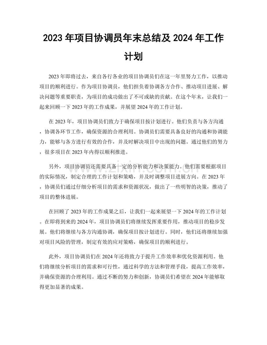 2023年项目协调员年末总结及2024年工作计划.docx_第1页