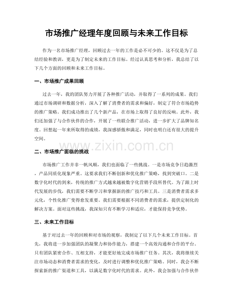 市场推广经理年度回顾与未来工作目标.docx_第1页
