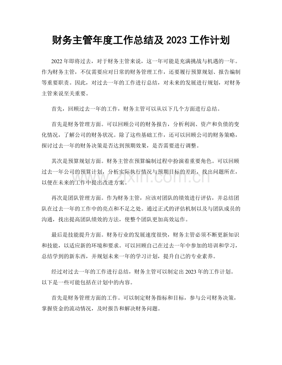 财务主管年度工作总结及2023工作计划.docx_第1页