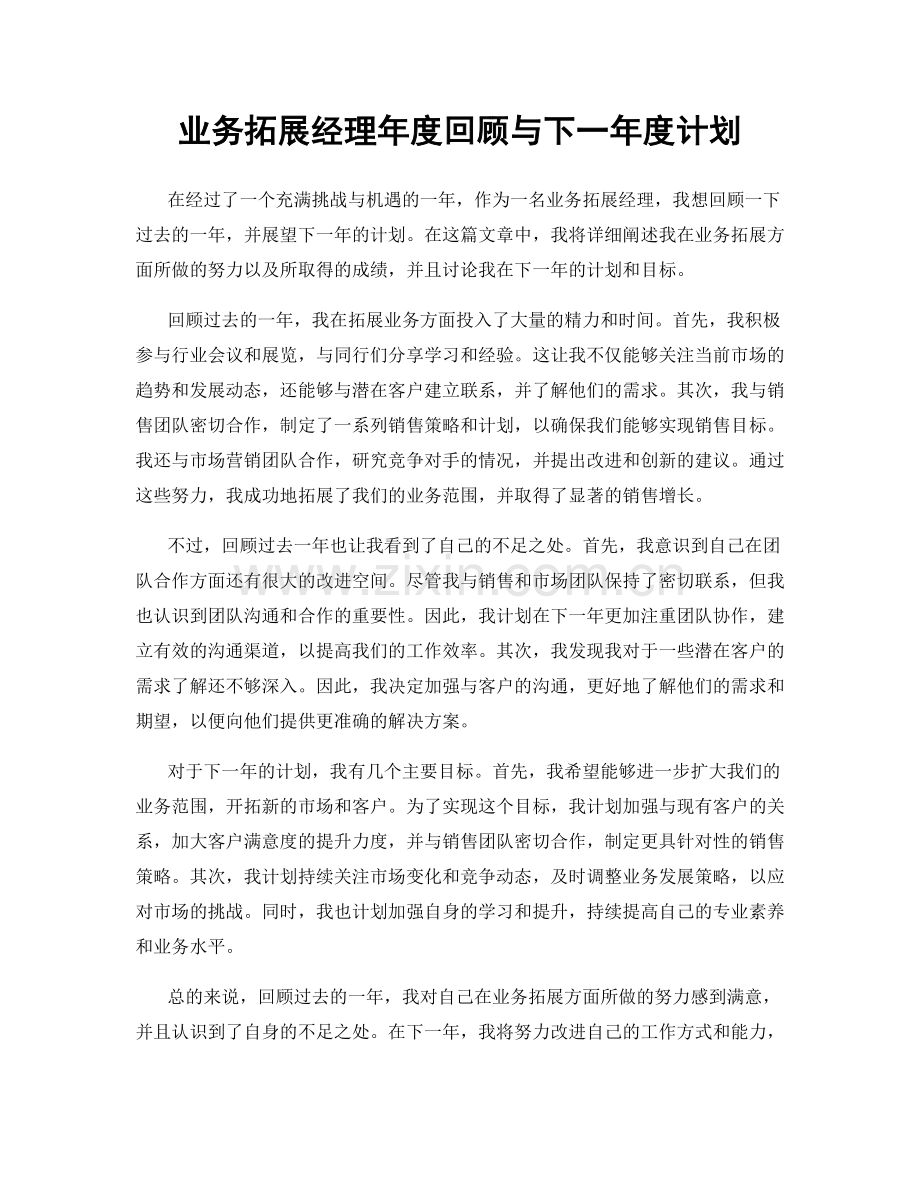 业务拓展经理年度回顾与下一年度计划.docx_第1页