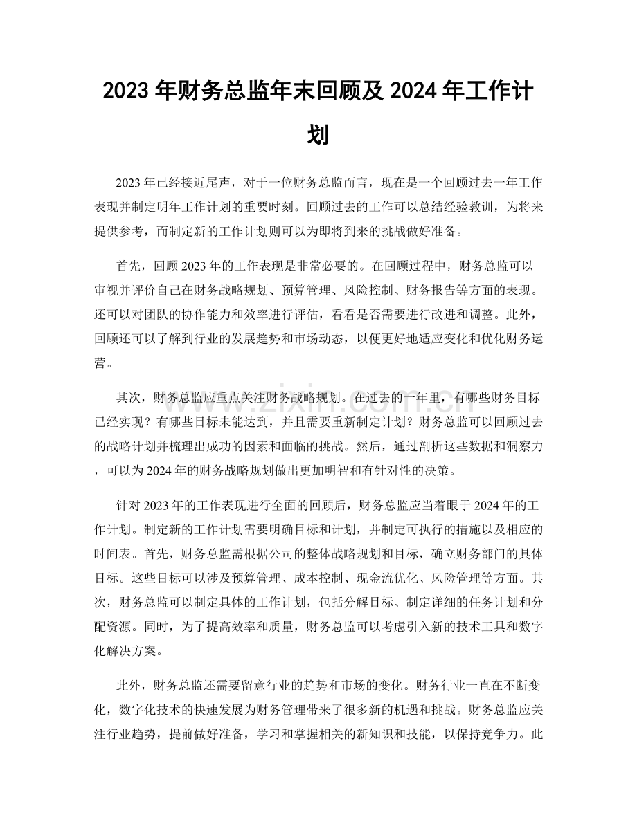 2023年财务总监年末回顾及2024年工作计划.docx_第1页
