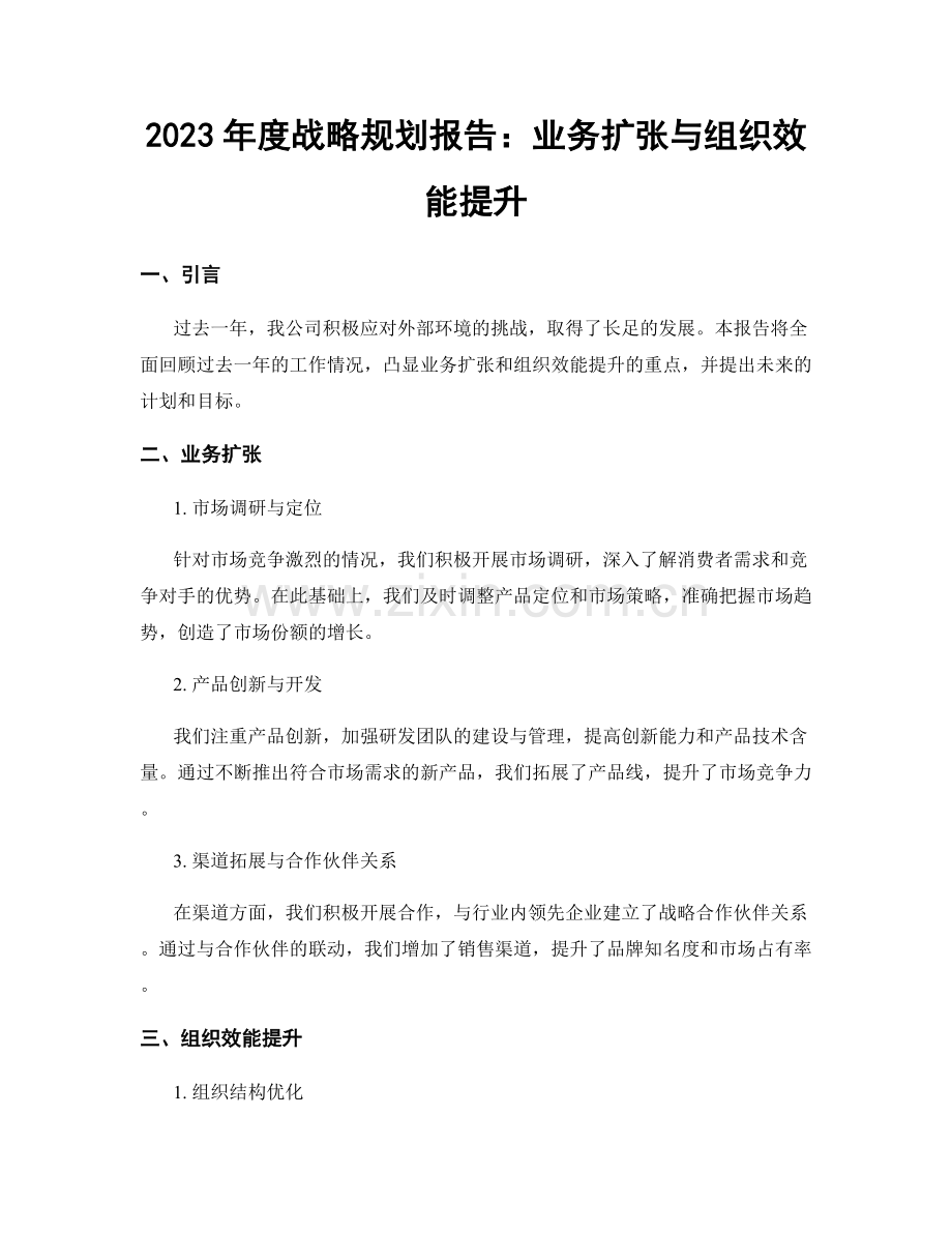 2023年度战略规划报告：业务扩张与组织效能提升.docx_第1页