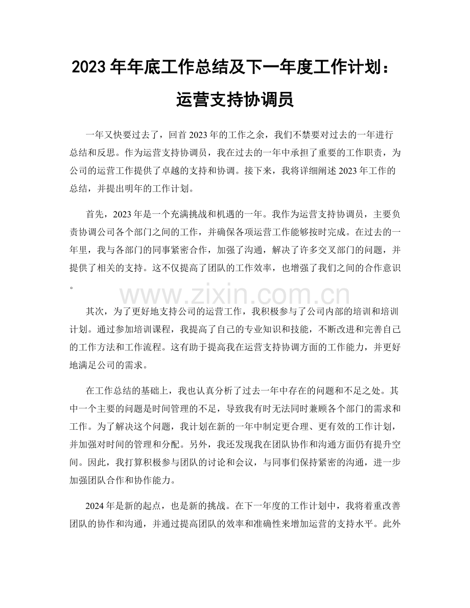 2023年年底工作总结及下一年度工作计划：运营支持协调员.docx_第1页