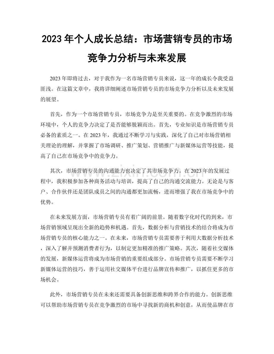 2023年个人成长总结：市场营销专员的市场竞争力分析与未来发展.docx_第1页