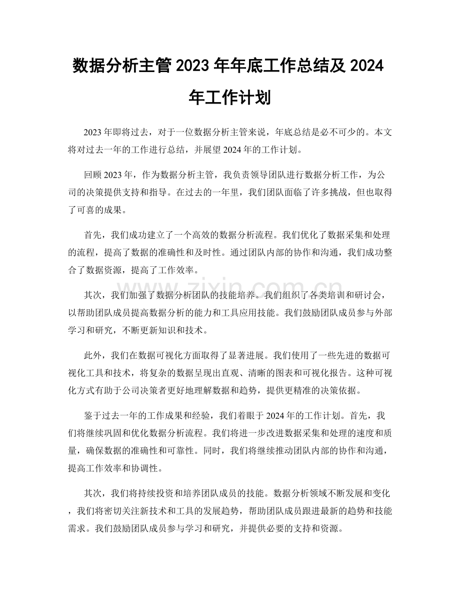 数据分析主管2023年年底工作总结及2024年工作计划.docx_第1页