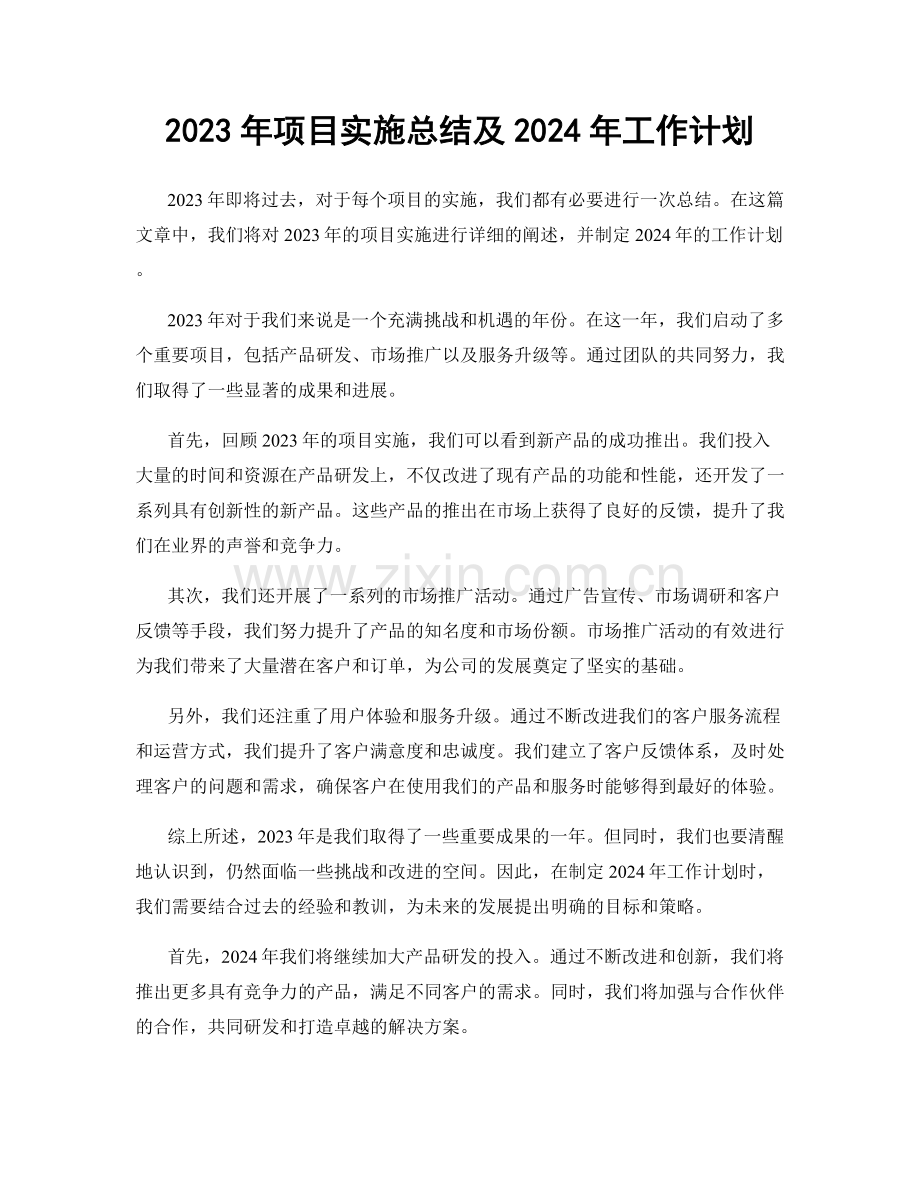 2023年项目实施总结及2024年工作计划.docx_第1页