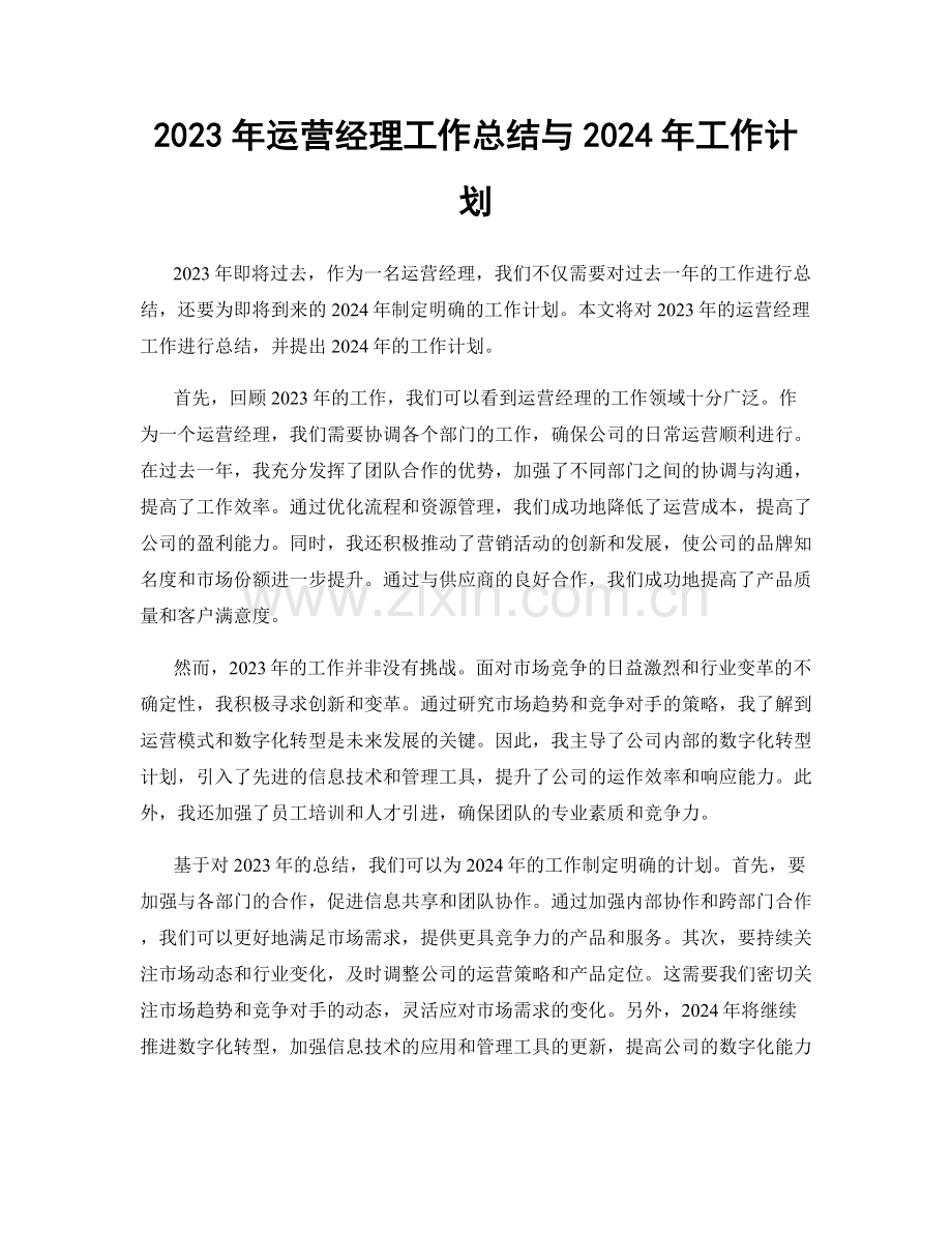 2023年运营经理工作总结与2024年工作计划.docx_第1页