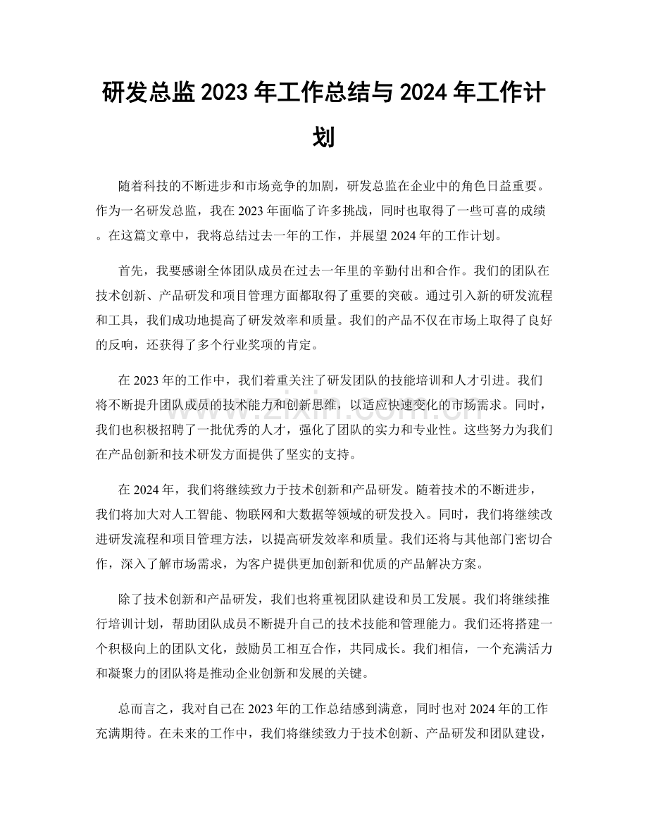 研发总监2023年工作总结与2024年工作计划.docx_第1页