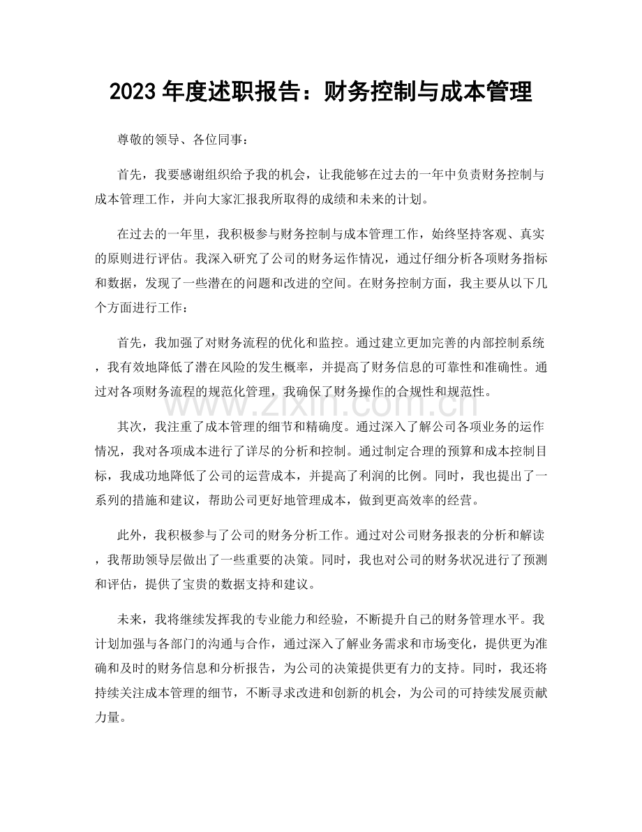 2023年度述职报告：财务控制与成本管理.docx_第1页