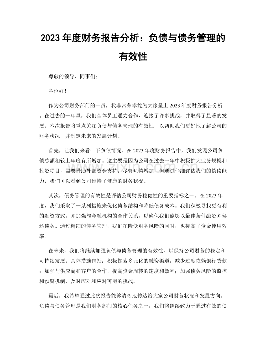 2023年度财务报告分析：负债与债务管理的有效性.docx_第1页