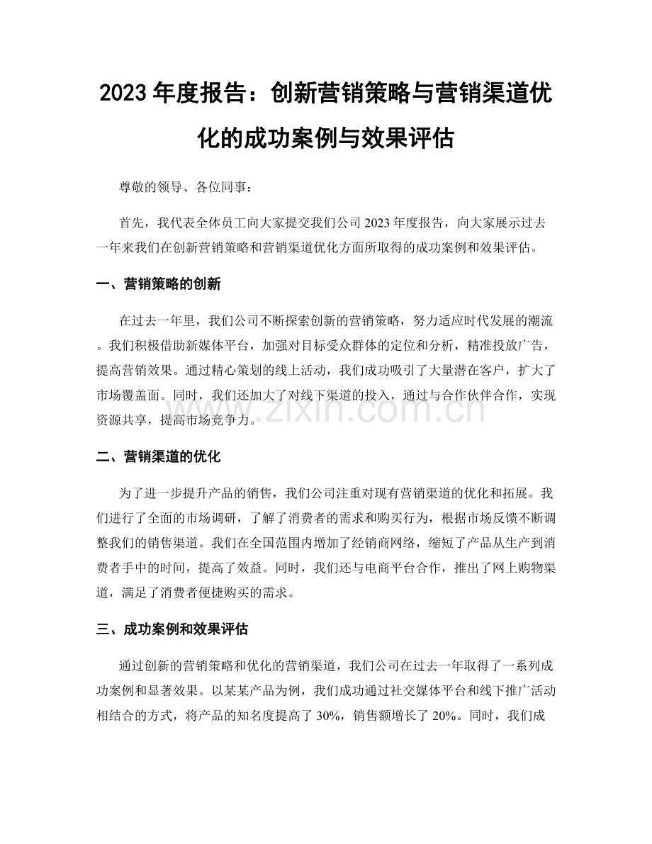 2023年度报告：创新营销策略与营销渠道优化的成功案例与效果评估.docx_第1页
