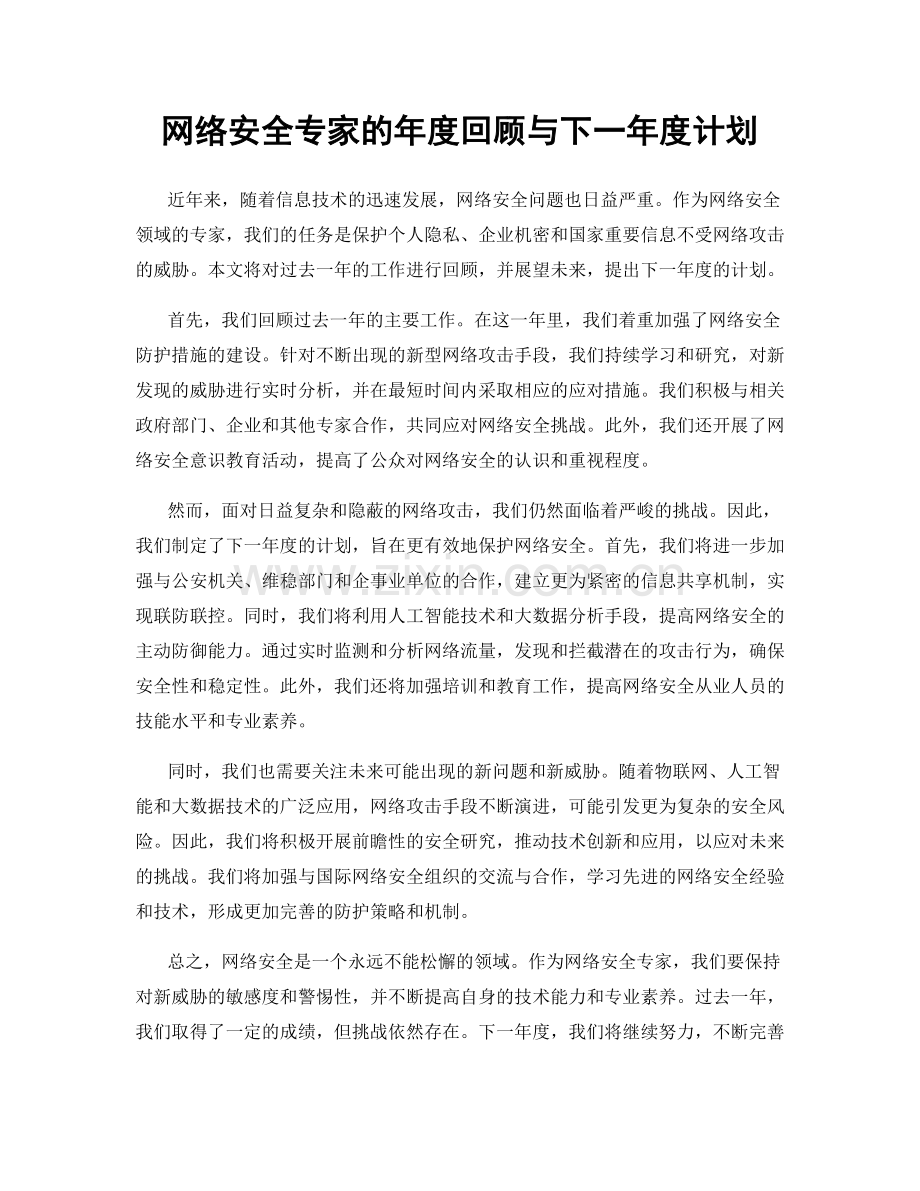 网络安全专家的年度回顾与下一年度计划.docx_第1页