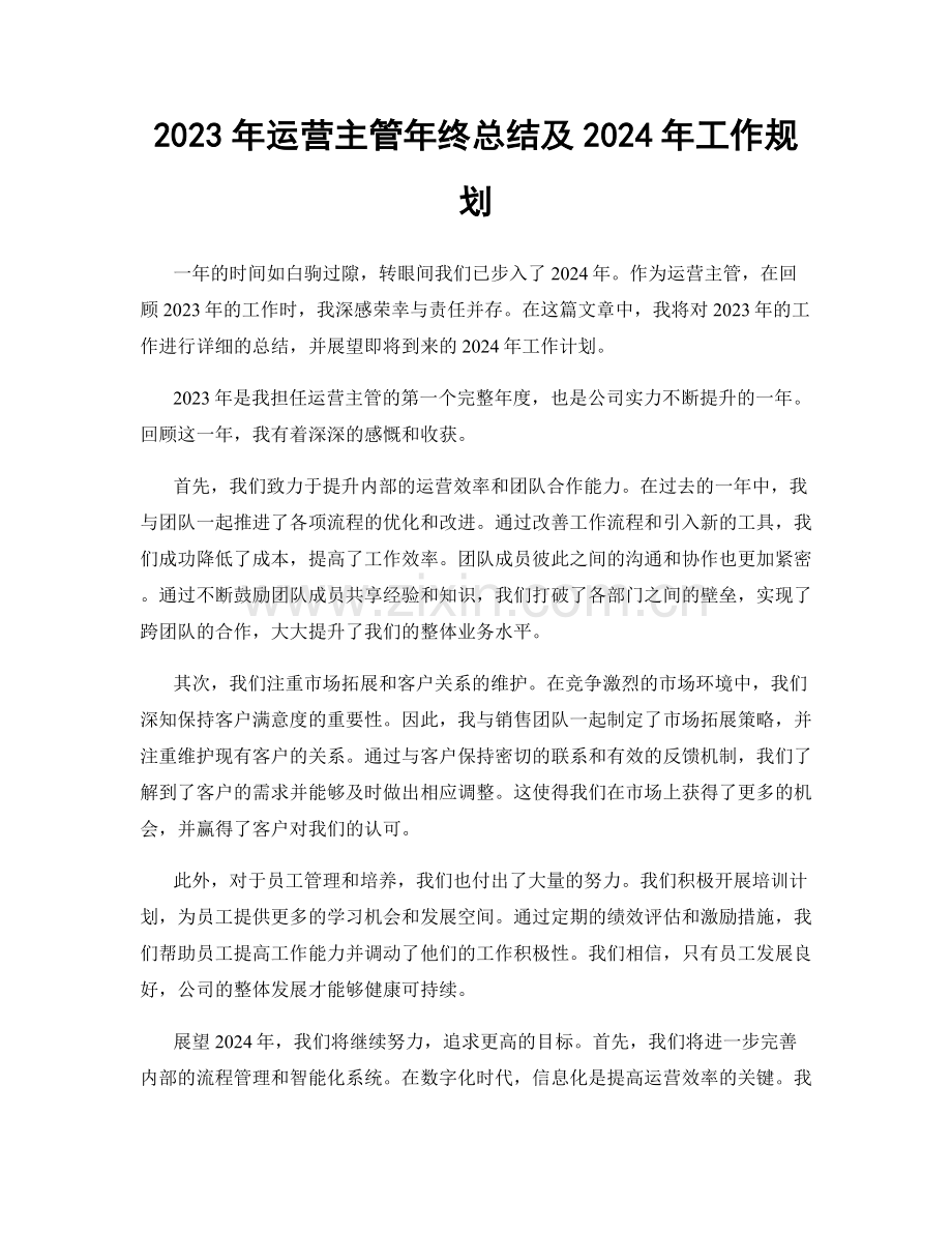 2023年运营主管年终总结及2024年工作规划.docx_第1页
