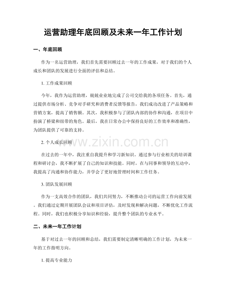 运营助理年底回顾及未来一年工作计划.docx_第1页