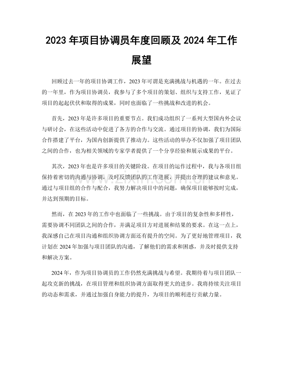 2023年项目协调员年度回顾及2024年工作展望.docx_第1页