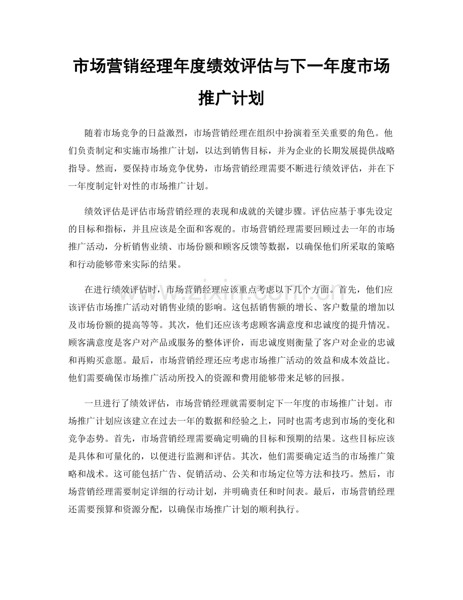 市场营销经理年度绩效评估与下一年度市场推广计划.docx_第1页