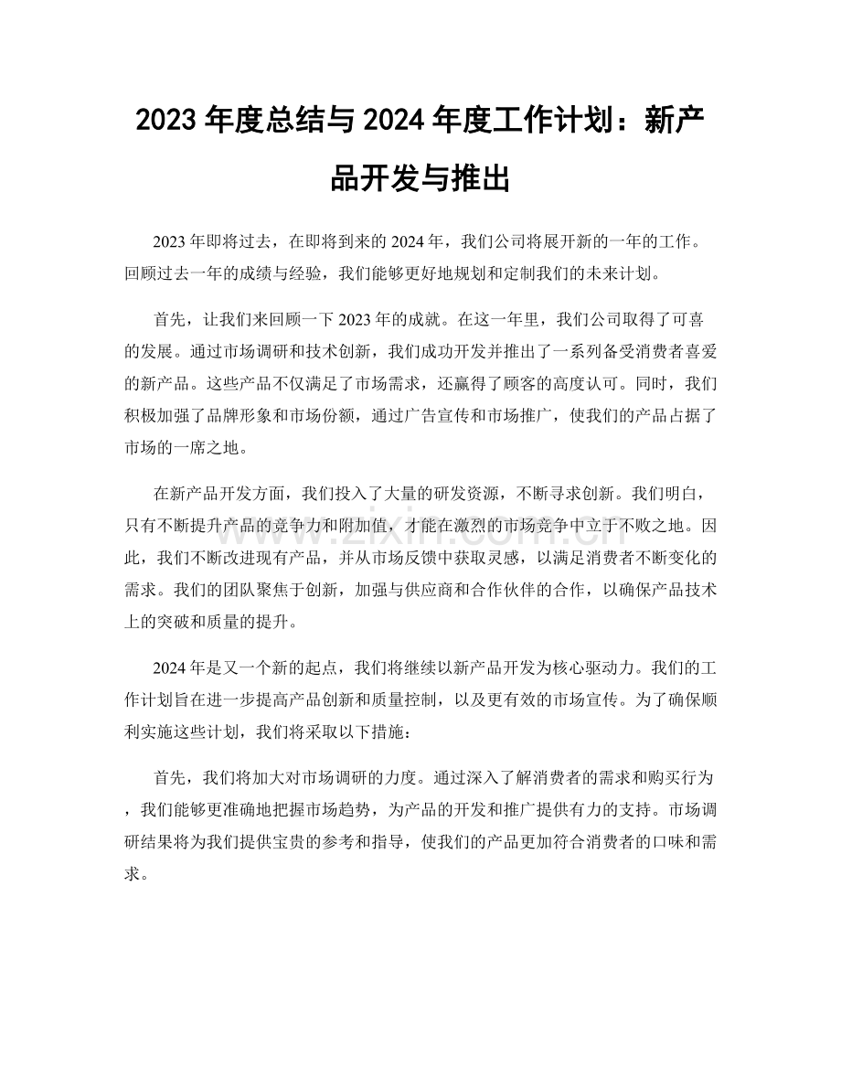 2023年度总结与2024年度工作计划：新产品开发与推出.docx_第1页
