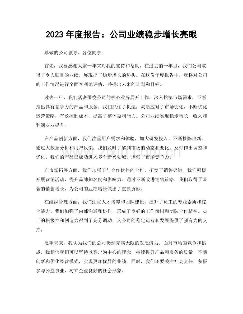 2023年度报告：公司业绩稳步增长亮眼.docx_第1页