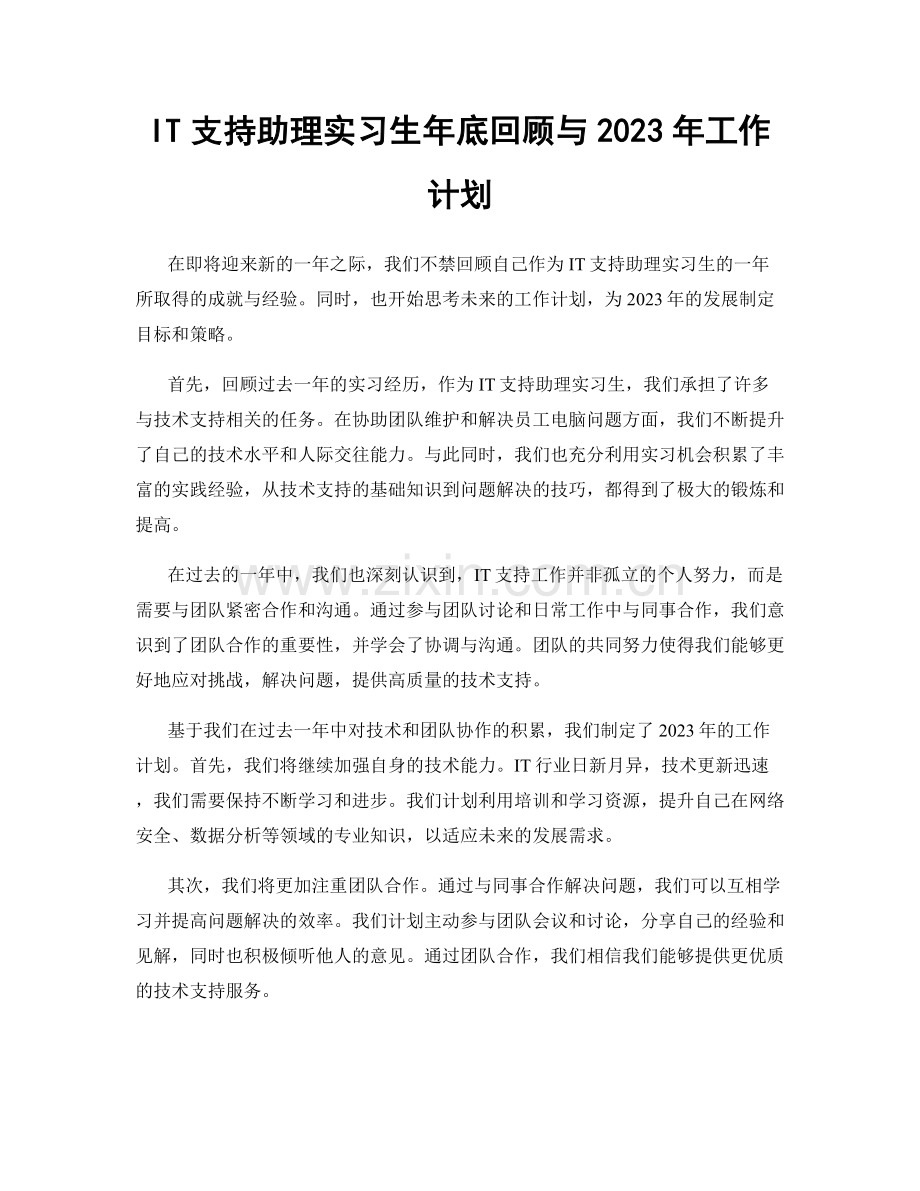 IT支持助理实习生年底回顾与2023年工作计划.docx_第1页