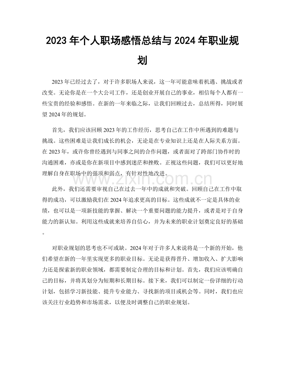 2023年个人职场感悟总结与2024年职业规划.docx_第1页