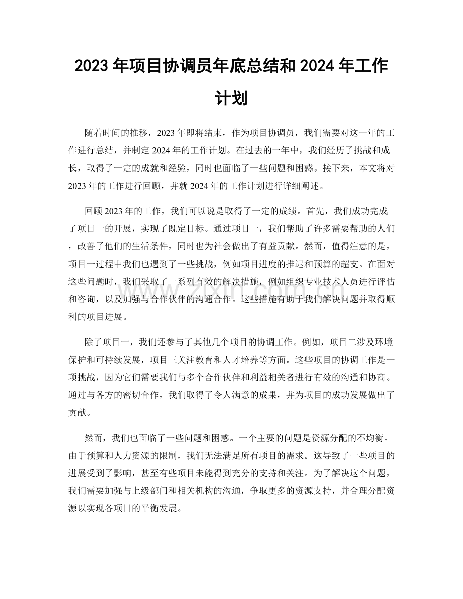 2023年项目协调员年底总结和2024年工作计划.docx_第1页