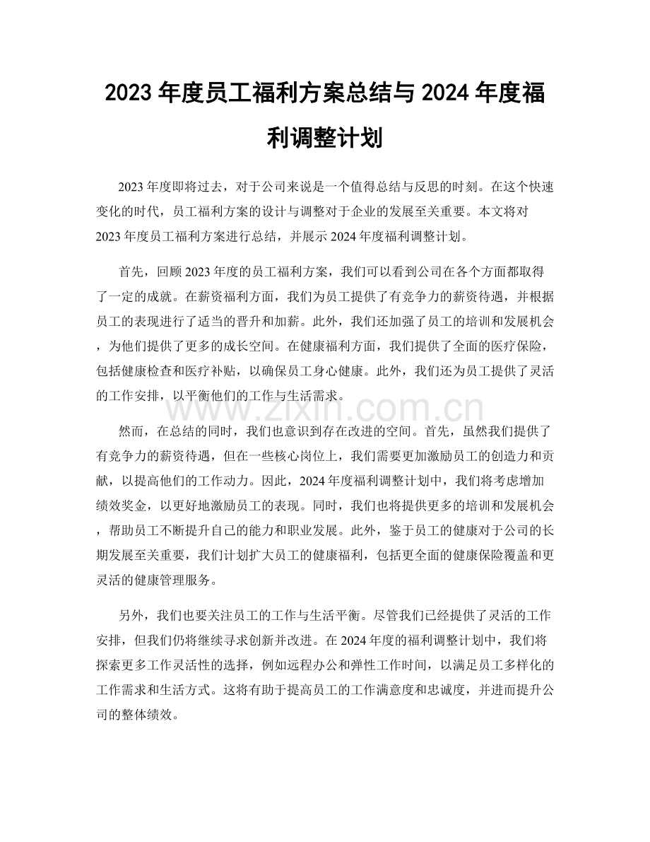 2023年度员工福利方案总结与2024年度福利调整计划.docx_第1页