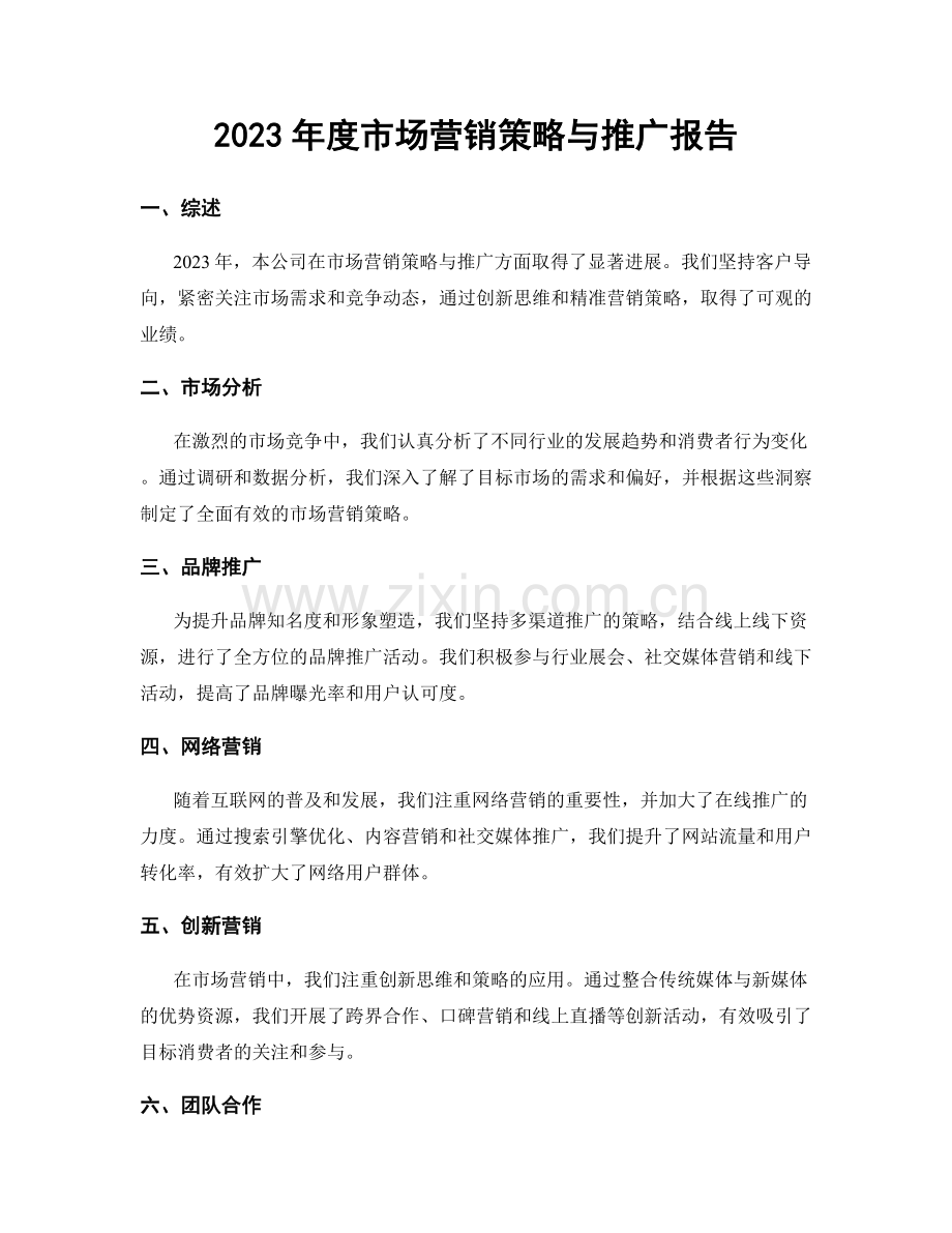 2023年度市场营销策略与推广报告.docx_第1页