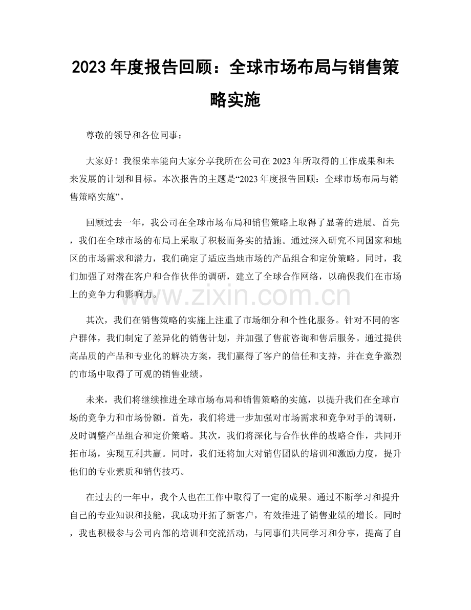 2023年度报告回顾：全球市场布局与销售策略实施.docx_第1页