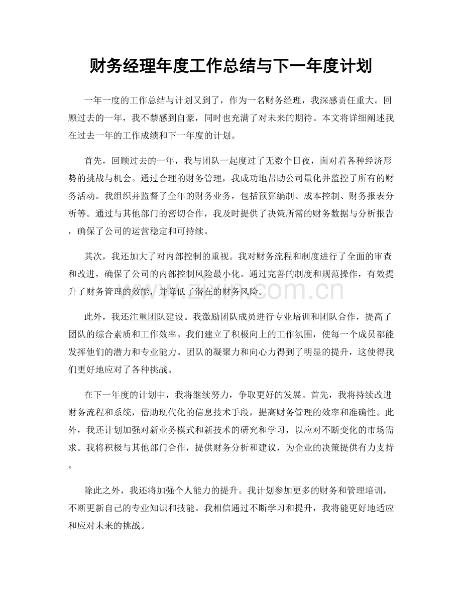 财务经理年度工作总结与下一年度计划.docx_第1页