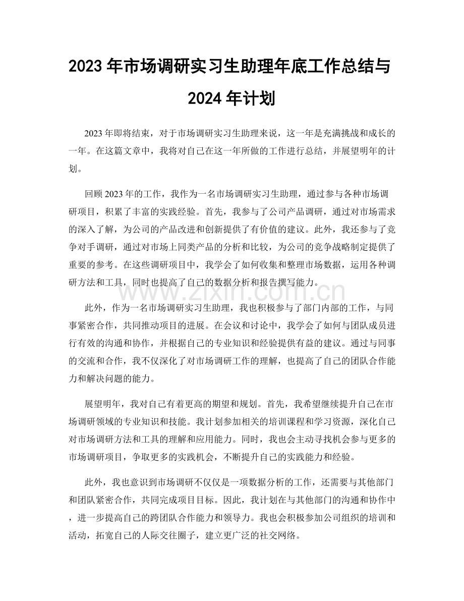2023年市场调研实习生助理年底工作总结与2024年计划.docx_第1页