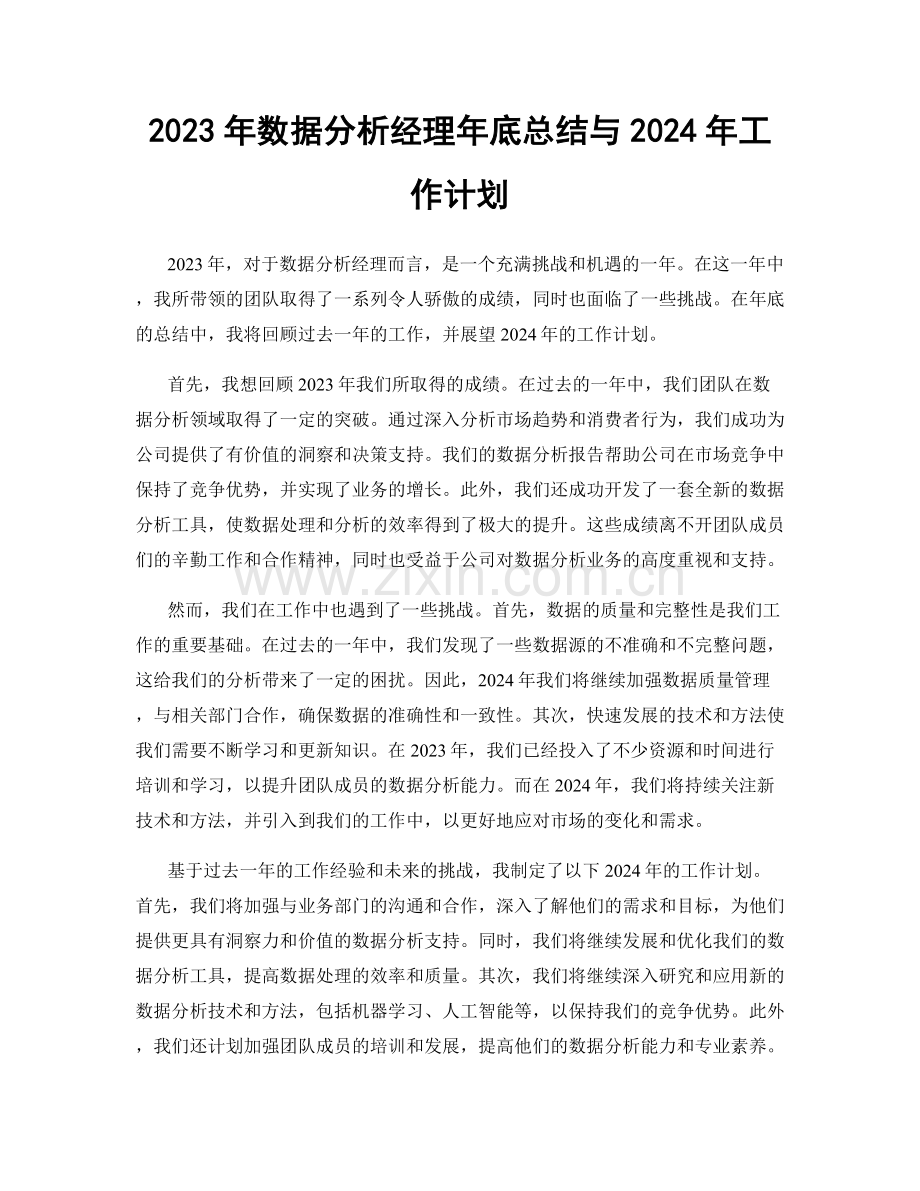 2023年数据分析经理年底总结与2024年工作计划.docx_第1页